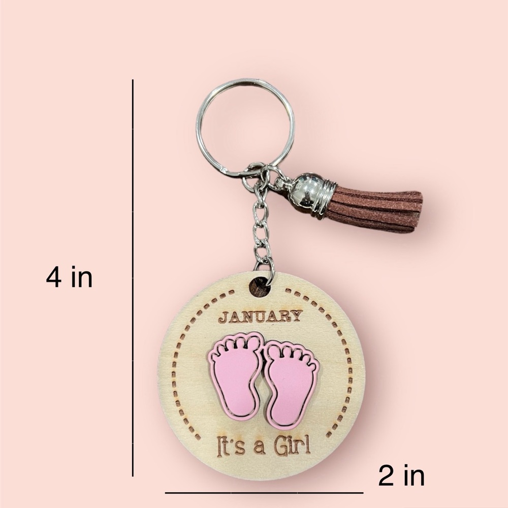 New Born Birth Announcement “It's A Girl - January” Keychain